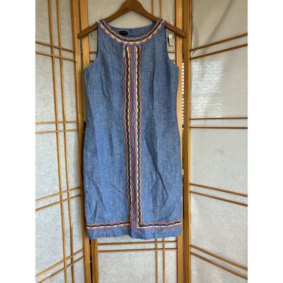 NWT Talbots Linen Scalloped Embroidered Detail Shift Dress Lined Small MSRP $129 - Picture 4 of 13